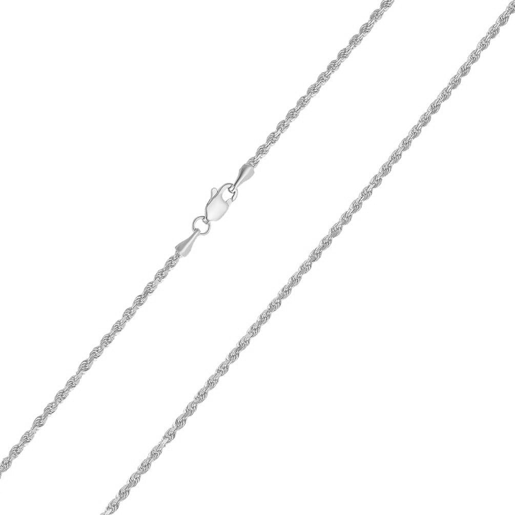Solid 14k White Gold Dainty 1.5mm Rope Chain Necklace with Lobster Claw - Diamond-Cut