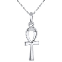 Load image into Gallery viewer, Solid 14k White Gold Dainty Egyptian Ankh Cross Charm Pendant with Chain Necklace
