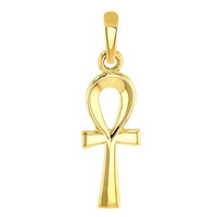 Load image into Gallery viewer, Solid 14k Yellow Gold Dainty Egyptian Ankh Cross Charm Pendant with Cuban Chain Necklace
