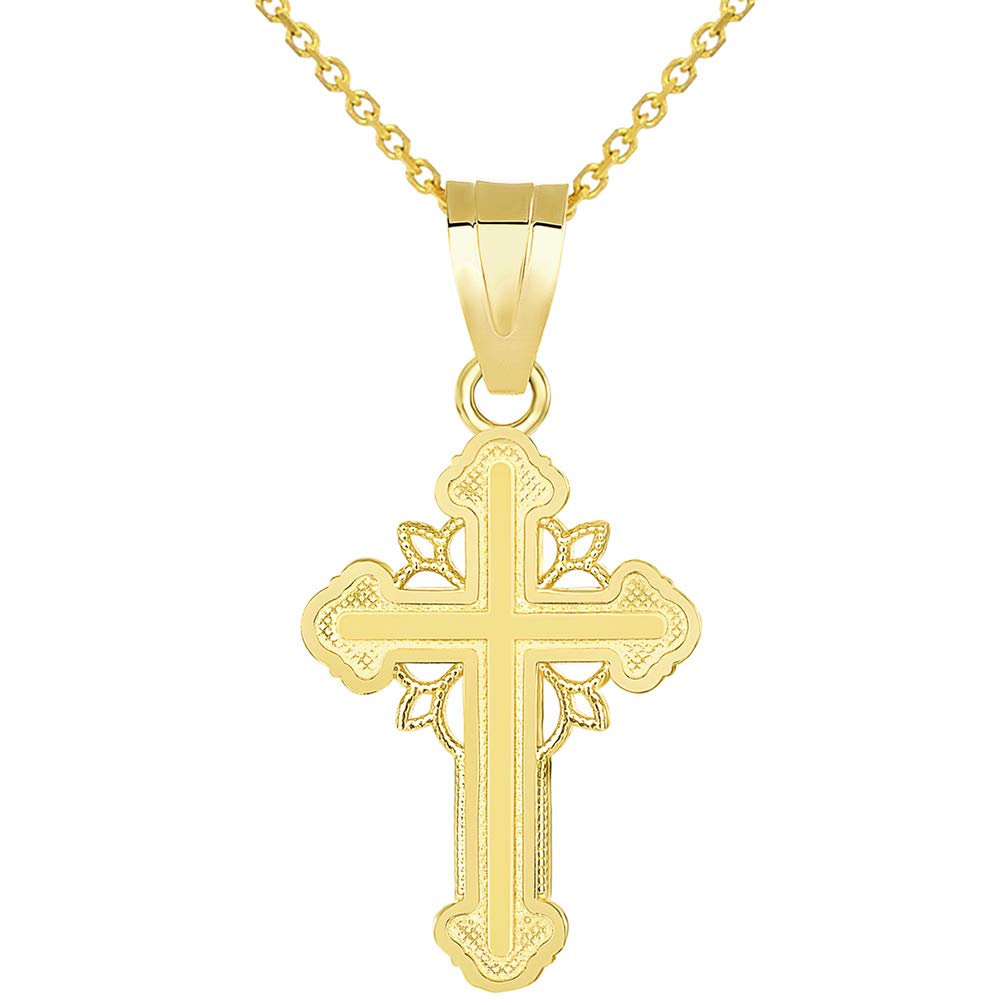 14k Yellow Gold Dainty Greek Orthodox Cross Charm Pendant Necklace