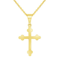 Load image into Gallery viewer, Solid 14k Yellow Gold Dainty Religious Orthodox Cross Charm Pendant Necklace
