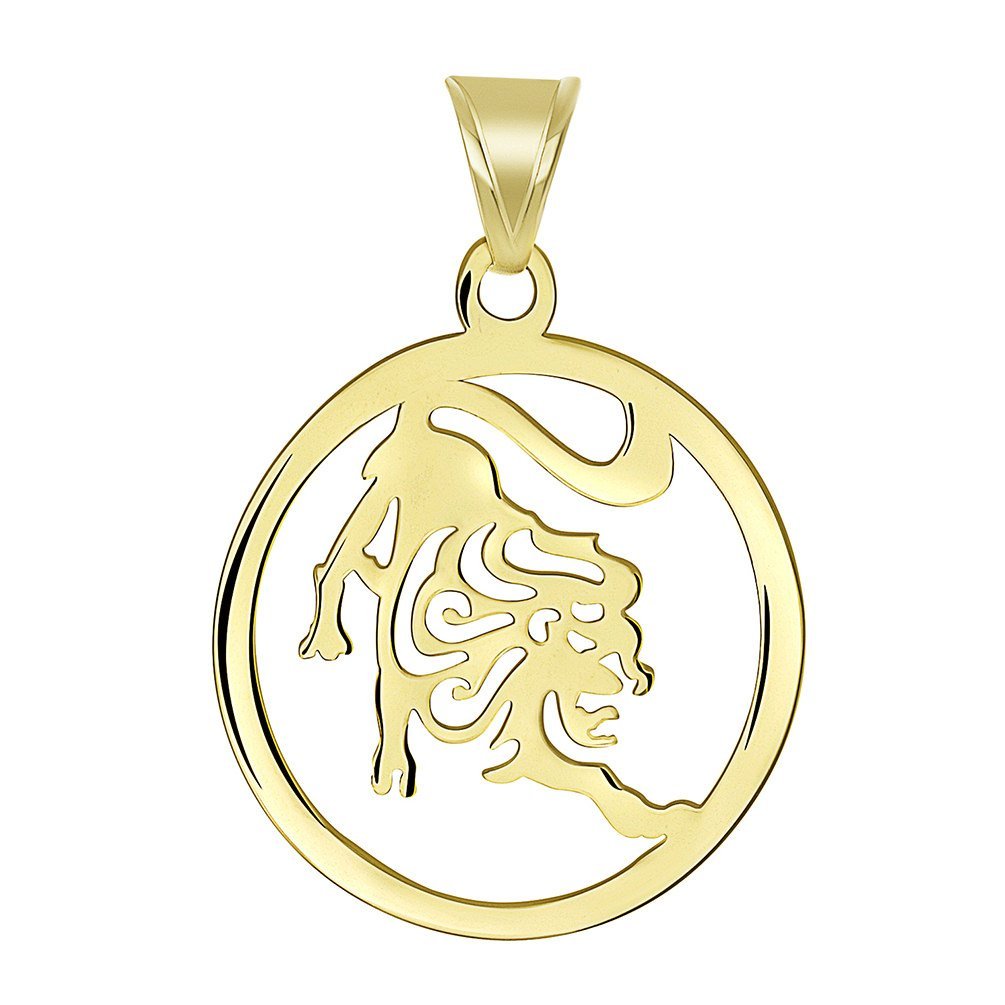 14k Yellow Gold Dainty Round Leo Zodiac Symbol Cut-Out Lion Pendant