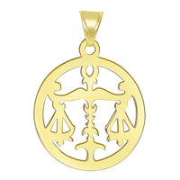 Load image into Gallery viewer, 14k Yellow Gold Dainty Round Libra Zodiac Sign Scale Disc Pendant with Figaro Chain Necklace
