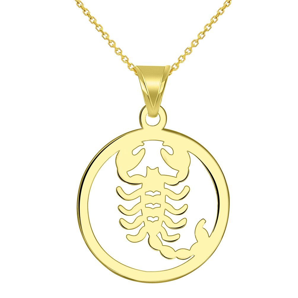 14k Yellow Gold Dainty Scorpio Zodiac Symbol Cut-Out Scorpion Pendant Necklace