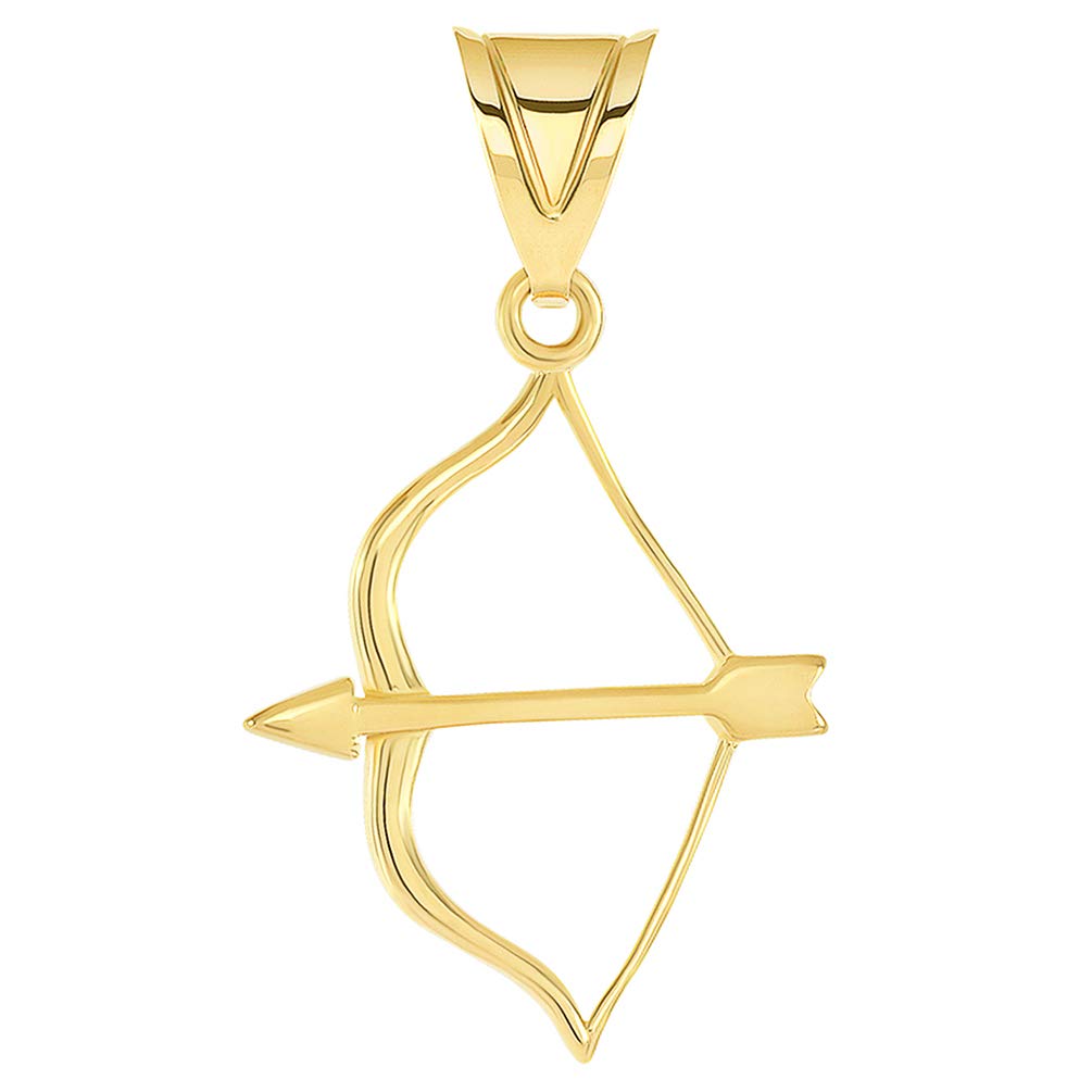 14k Yellow Gold Dainty Traditional Bow and Arrow Charm Pendant