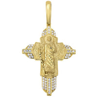 Load image into Gallery viewer, 14k Yellow Gold Detailed Saint Jude Cross Pendant with Cubic Zirconia Stones
