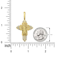Load image into Gallery viewer, 14k Yellow Gold Detailed Saint Jude Cross Pendant with Cubic Zirconia Stones
