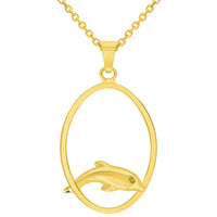 Load image into Gallery viewer, 14k Yellow Gold Dolphin Jumping Through Hoop Pendant Necklace
