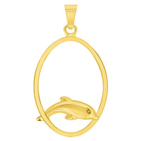 Load image into Gallery viewer, 14k Yellow Gold Dolphin Jumping Through Hoop Pendant Necklace
