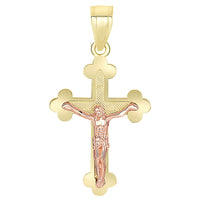 Load image into Gallery viewer, 14k Yellow Gold and Rose Gold Eastern Orthodox Cross Crucifix Charm Pendant Necklace
