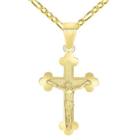 Load image into Gallery viewer, 14k Yellow Gold Eastern Orthodox Cross Crucifix Charm Pendant with Figaro Necklace
