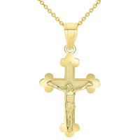 Load image into Gallery viewer, 14k Yellow Gold Eastern Orthodox Cross Crucifix Charm Pendant with Cable Rolo Necklace
