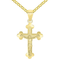 Load image into Gallery viewer, 14k Yellow Gold Eastern Orthodox Cross Crucifix Charm Pendant with Cuban Necklace
