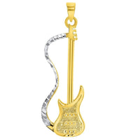 Load image into Gallery viewer, Solid 14k Yellow Gold Electric Guitar Two-Tone Musical Instrument Pendant with Cable, Curb or Figaro Chain Necklace
