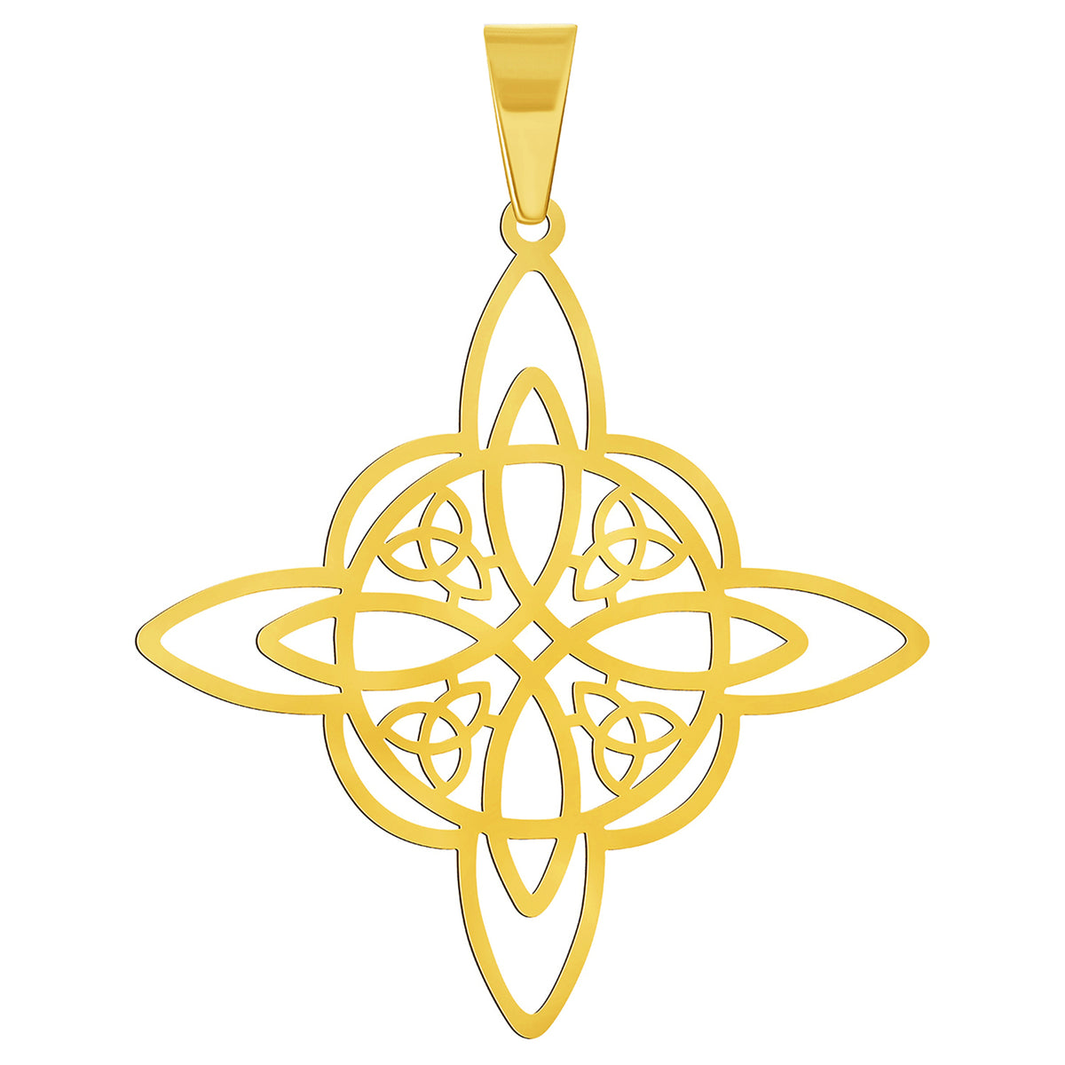 Solid 14k Yellow Gold Large Elegant Witch's Knot Cross Wiccan Symbol Pendant