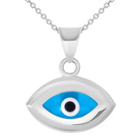 Load image into Gallery viewer, 14k White Gold Eye Shaped Plain Blue Evil Eye Charm Pendant Necklace
