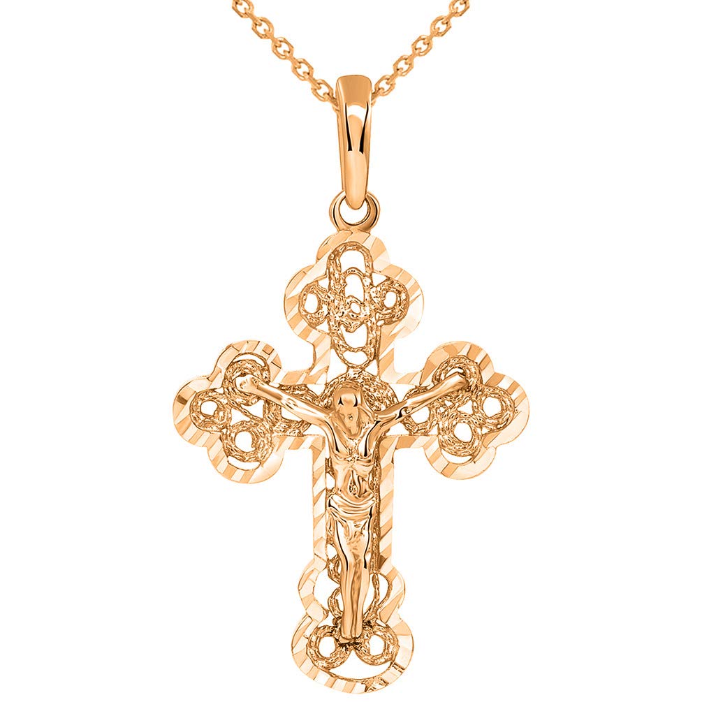14k Gold Filigree Eastern Orthodox Cross Crucifix Pendant