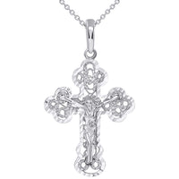 Load image into Gallery viewer, Solid 14k White Gold Filigree Eastern Orthodox Cross Crucifix Pendant Necklace
