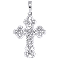 Load image into Gallery viewer, Solid 14k White Gold Filigree Eastern Orthodox Cross Crucifix Pendant

