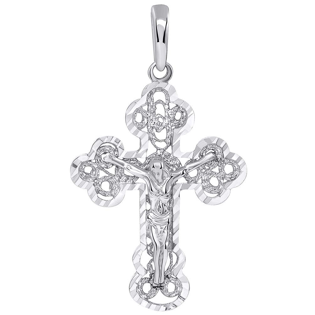 Solid 14k White Gold Filigree Eastern Orthodox Cross Crucifix Pendant