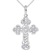 Load image into Gallery viewer, Solid 14k White Gold Filigree Eastern Orthodox Cross Pendant Necklace
