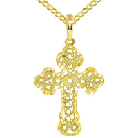 Load image into Gallery viewer, Solid 14k Yellow Gold Filigree Eastern Orthodox Cross Pendant with Cuban Necklace
