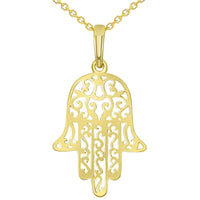 Load image into Gallery viewer, 14k Yellow Gold Filigree Hamsa Hand of Fatima Pendant Necklace
