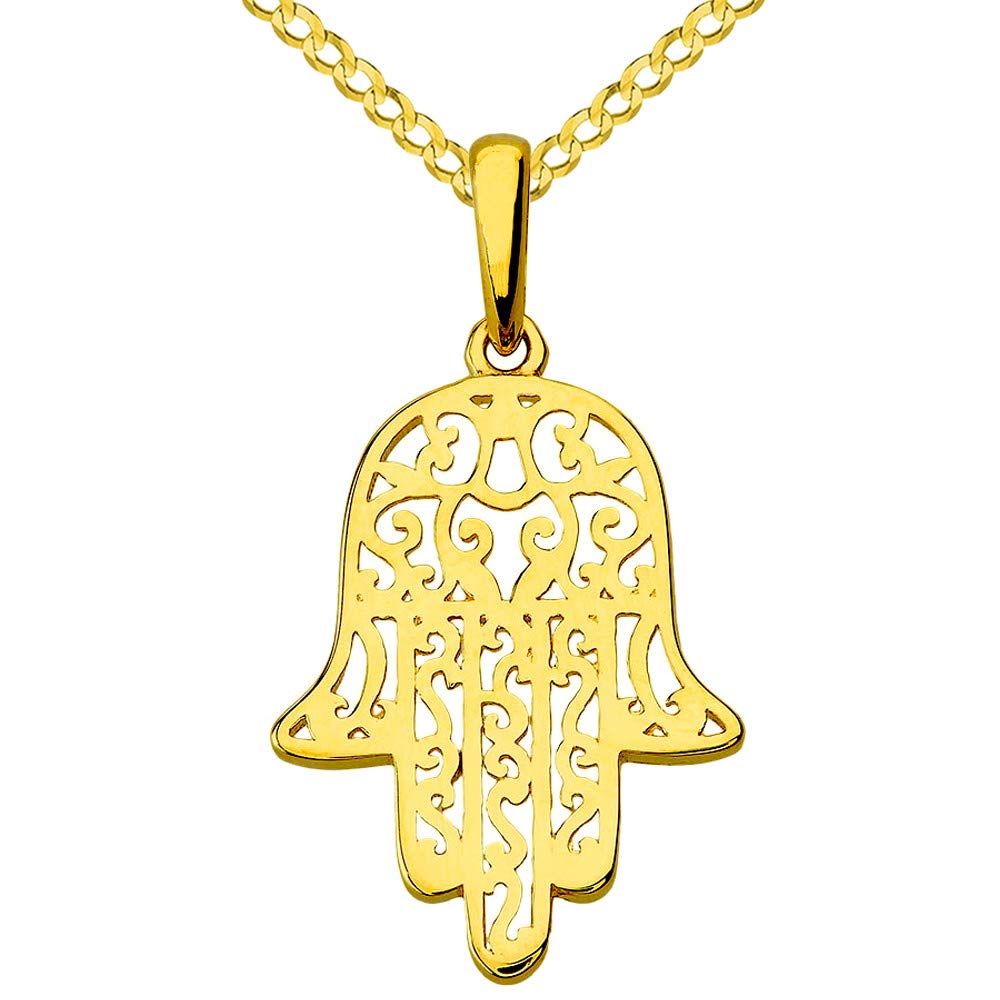 14k Gold Filigree Hamsa Hand of Fatima Pendant Necklace