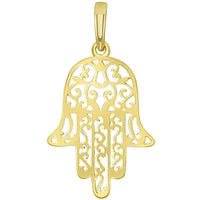 Load image into Gallery viewer, 14k Yellow Gold Filigree Hamsa Hand of Fatima Pendant Necklace
