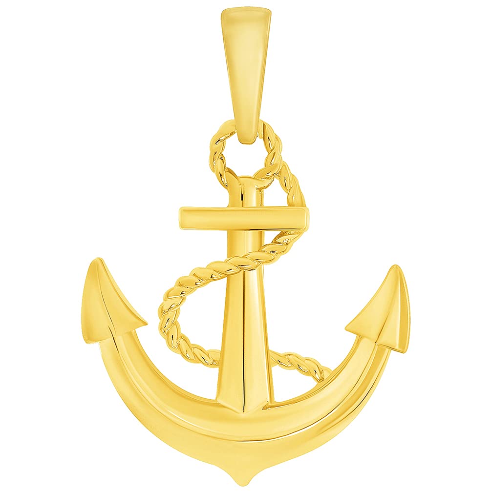 14k Yellow Gold Fouled Admiralty Anchor Charm Nautical Pendant