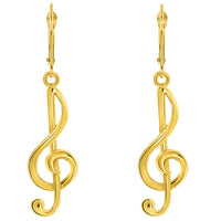 Load image into Gallery viewer, 14k Yellow Gold G Clef Musical Symbol Music Note Dangling Earring with Leverback
