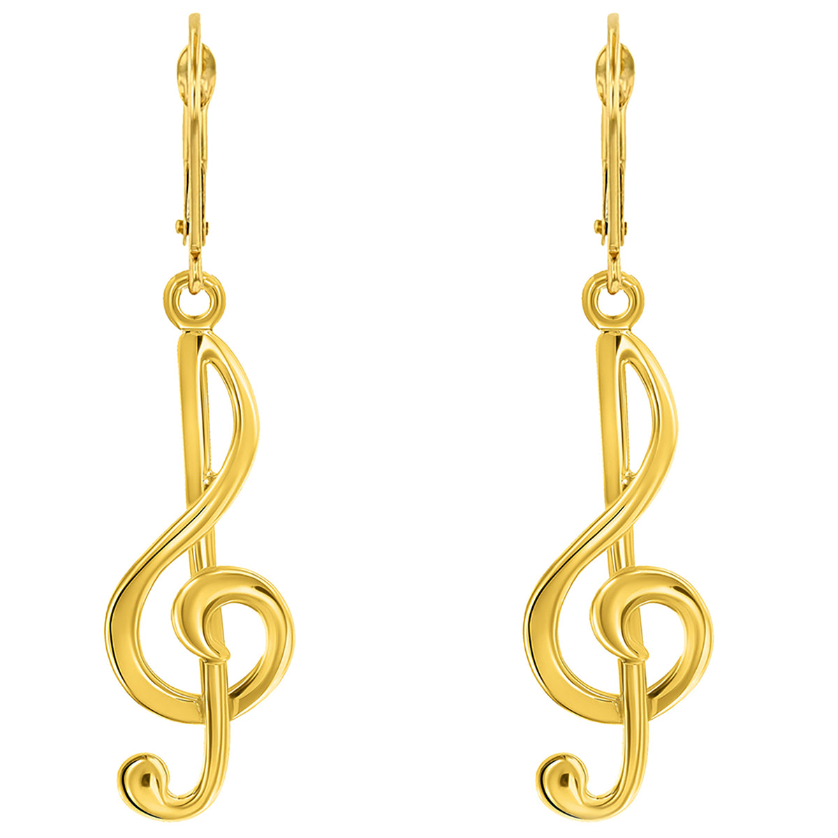 14k Yellow Gold G Clef Musical Symbol Music Note Dangling Earring with Leverback