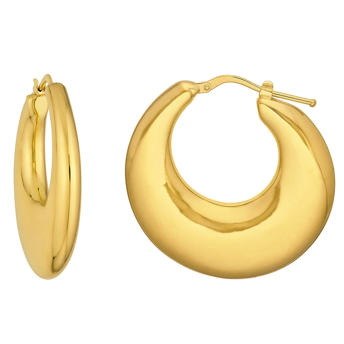 14k Yellow Gold Graduated Puffed Hoop Earrings with Hinged Back