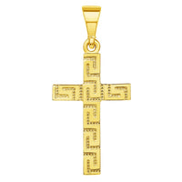 Load image into Gallery viewer, 14k Yellow Gold Greek Key Religious Latin Cross Pendant Necklace (Reversible)

