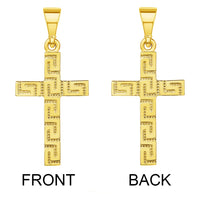 Load image into Gallery viewer, 14k Yellow Gold Greek Key Religious Latin Cross Pendant Necklace (Reversible)
