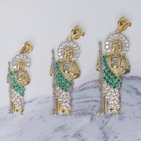 Load image into Gallery viewer, 14k Yellow Gold Green and White CZ Saint Jude Pendant with Rolo Chain Necklace - 3 Sizes

