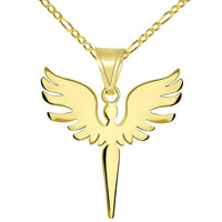 Load image into Gallery viewer, Solid 14k Yellow Gold Guardian Angel Archangel Silhouette Pendant with Figaro Necklace
