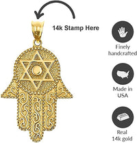 Load image into Gallery viewer, 14k Solid Yellow Gold Hamsa Hand Star of David Pendant with Pin Brooch
