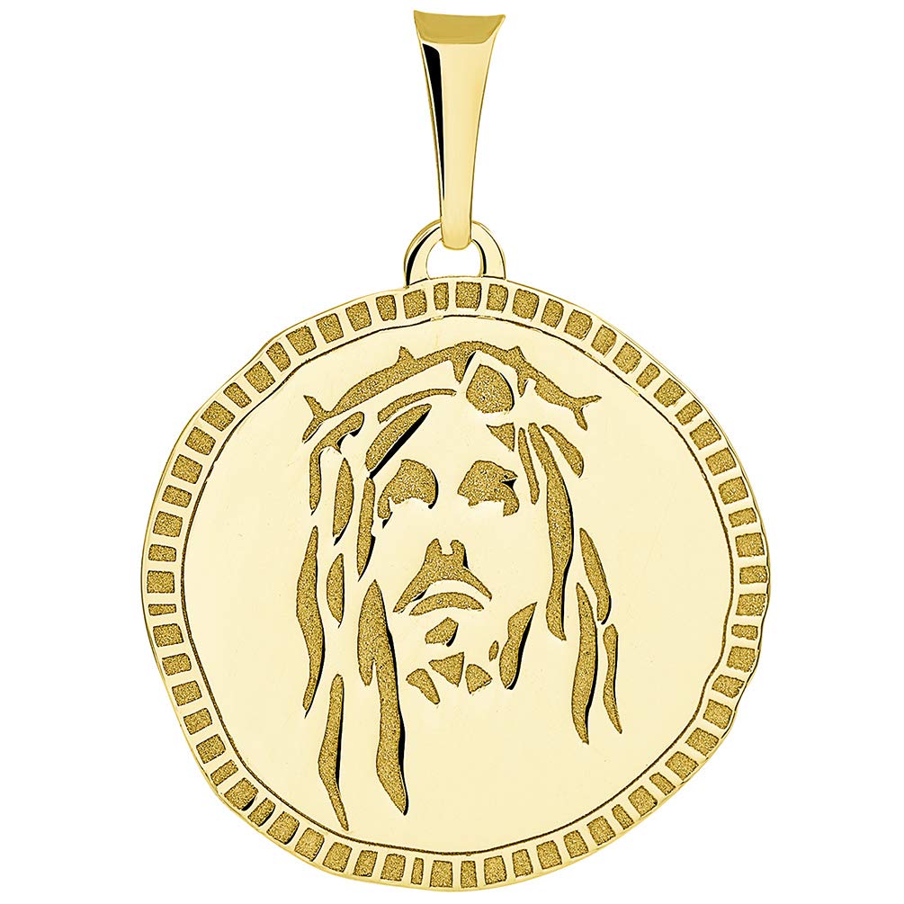 14k Gold Hand Engraved Face of Jesus Christ Medallion Pendant - Yellow Gold