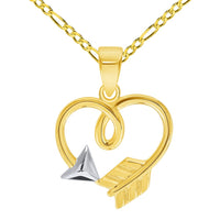 Load image into Gallery viewer, 14k Yellow Gold Heart Shaped Arrow Pendant with Cable, Curb, or Figaro Chain Necklaces
