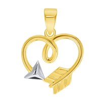Load image into Gallery viewer, 14k Yellow Gold Heart Shaped Arrow Pendant with Cable, Curb, or Figaro Chain Necklaces
