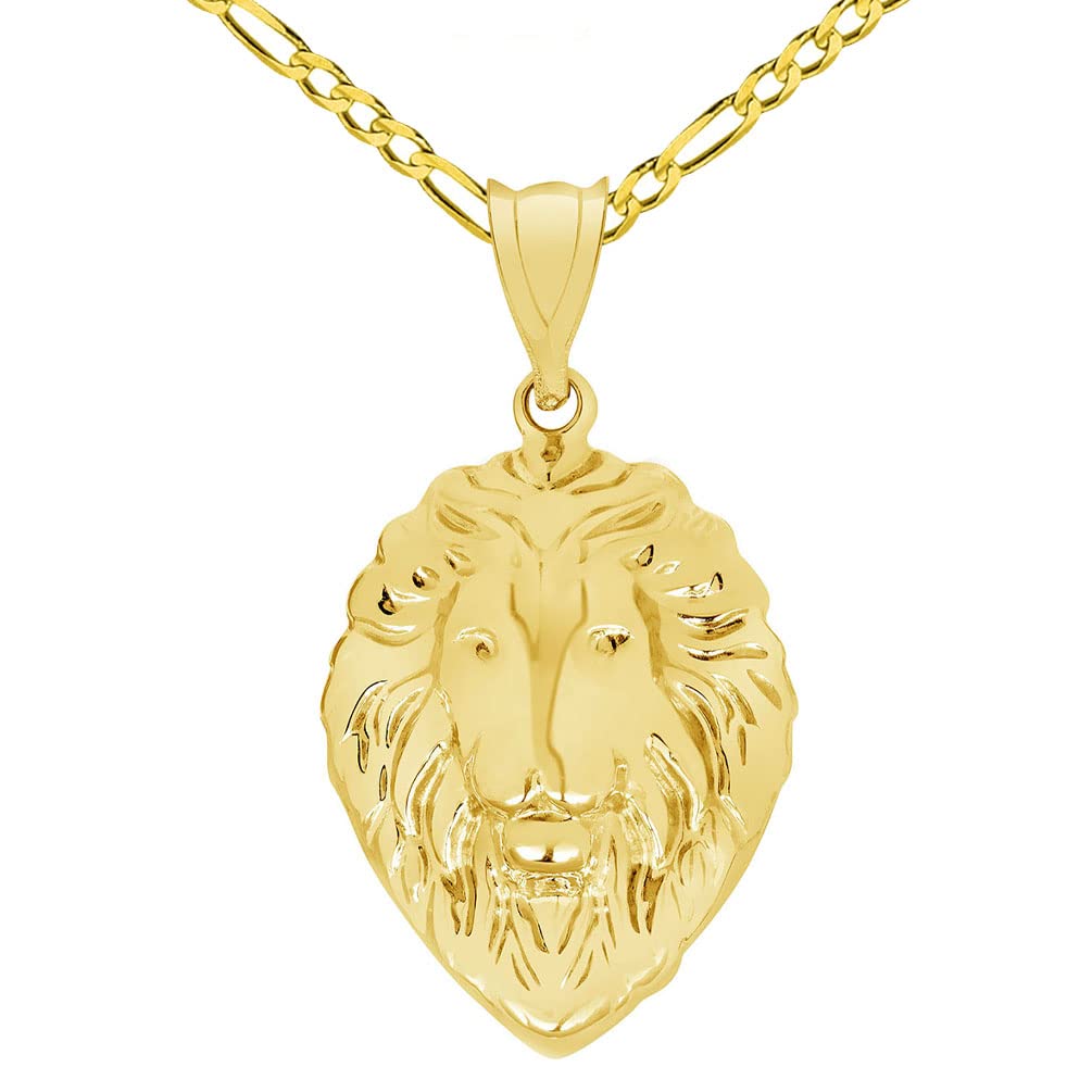 14k Gold High Polish Lion Head Charm Animal Pendant Necklace