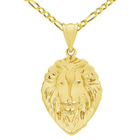 Load image into Gallery viewer, 14k Yellow Gold High Polish Lion Head Charm Animal Pendant with Figaro Chain Necklace
