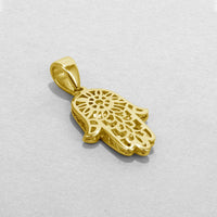 Load image into Gallery viewer, 14k Yellow Gold Textured and High Polished 3D Hamsa Hand Charm Pendant with Cable, Cuban Curb, or Figaro Chain Necklaces
