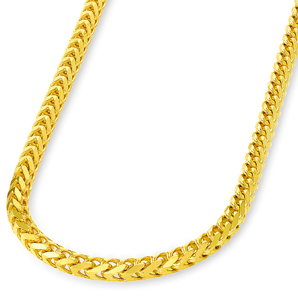14k Solid Yellow Gold High Polished 6mm Franco Chain Square Link Necklace with Lobster Clasp