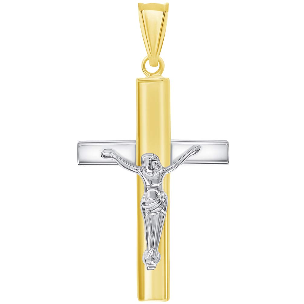 14k Two-Tone Gold High Polished Religious Cross Jesus Crucifix Pendant