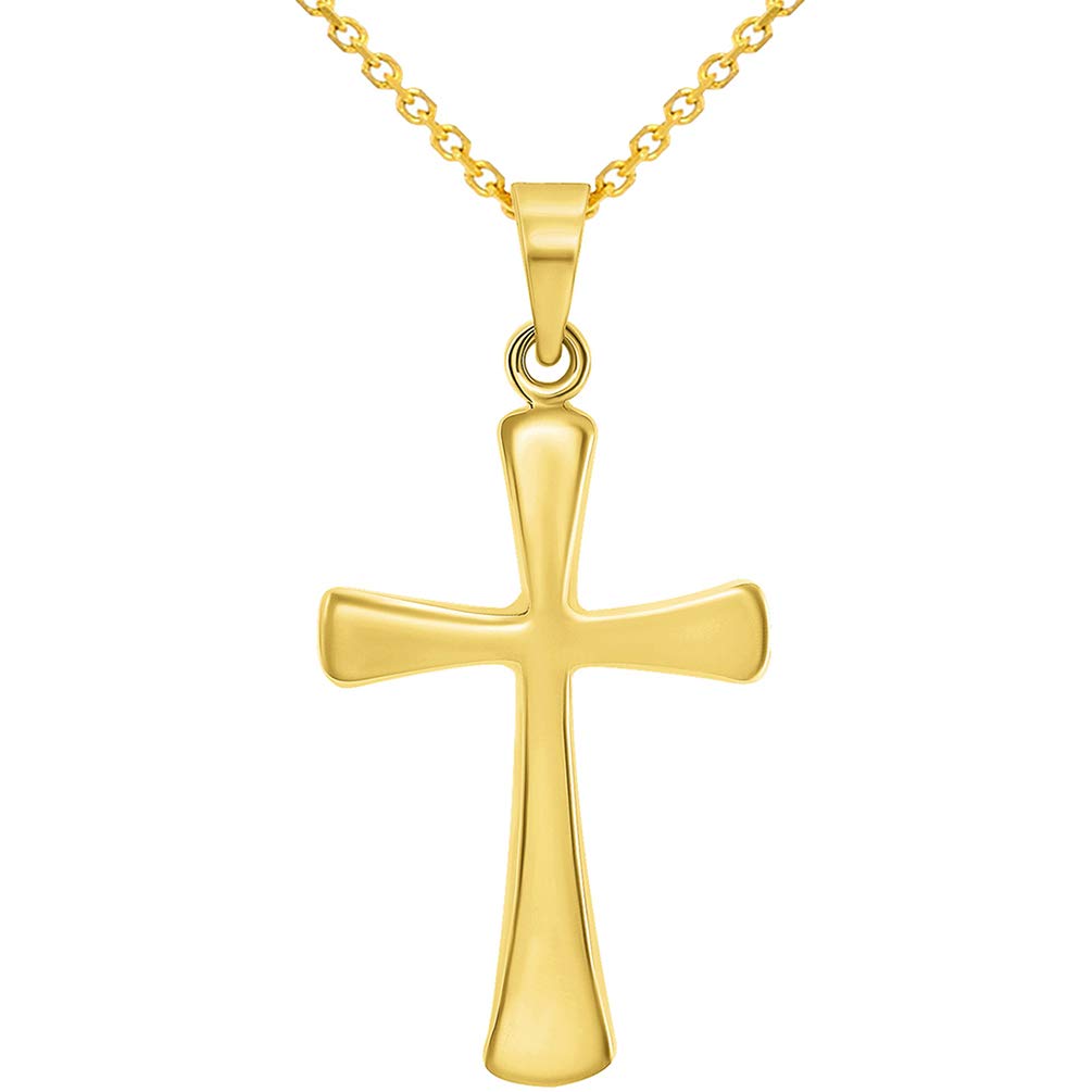 14k Yellow Gold High Polished Religious Plain Simple Cross Pendant Necklace