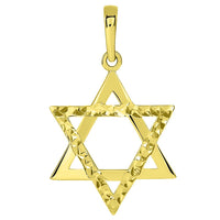 Load image into Gallery viewer, 14k Yellow Gold High Polished and Sparkle Cut Hebrew Star of David Pendant Necklace
