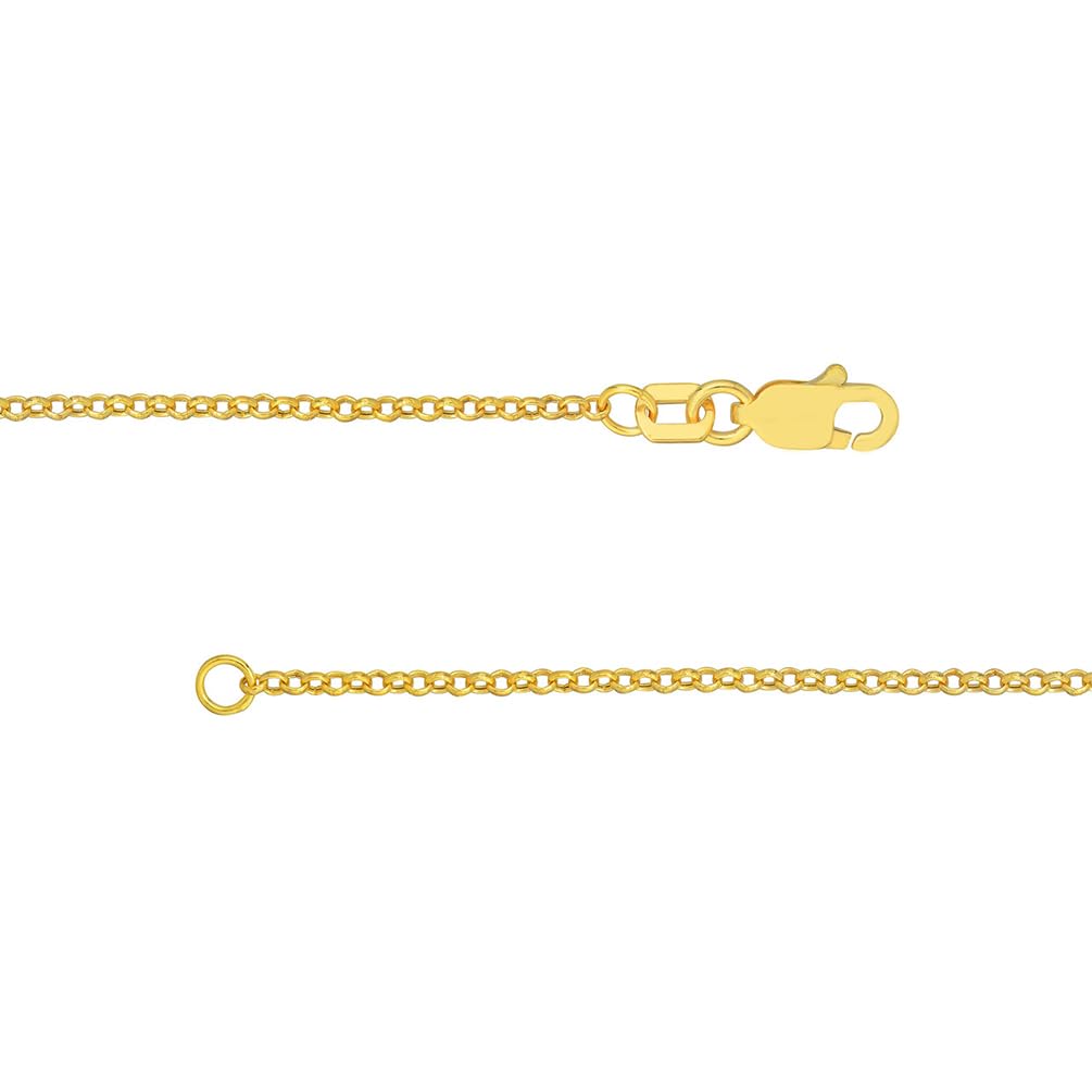 14k Yellow Gold Hollow 1.8mm Rolo Chain Round Cable Link Necklace with Lobster Claw Clasp