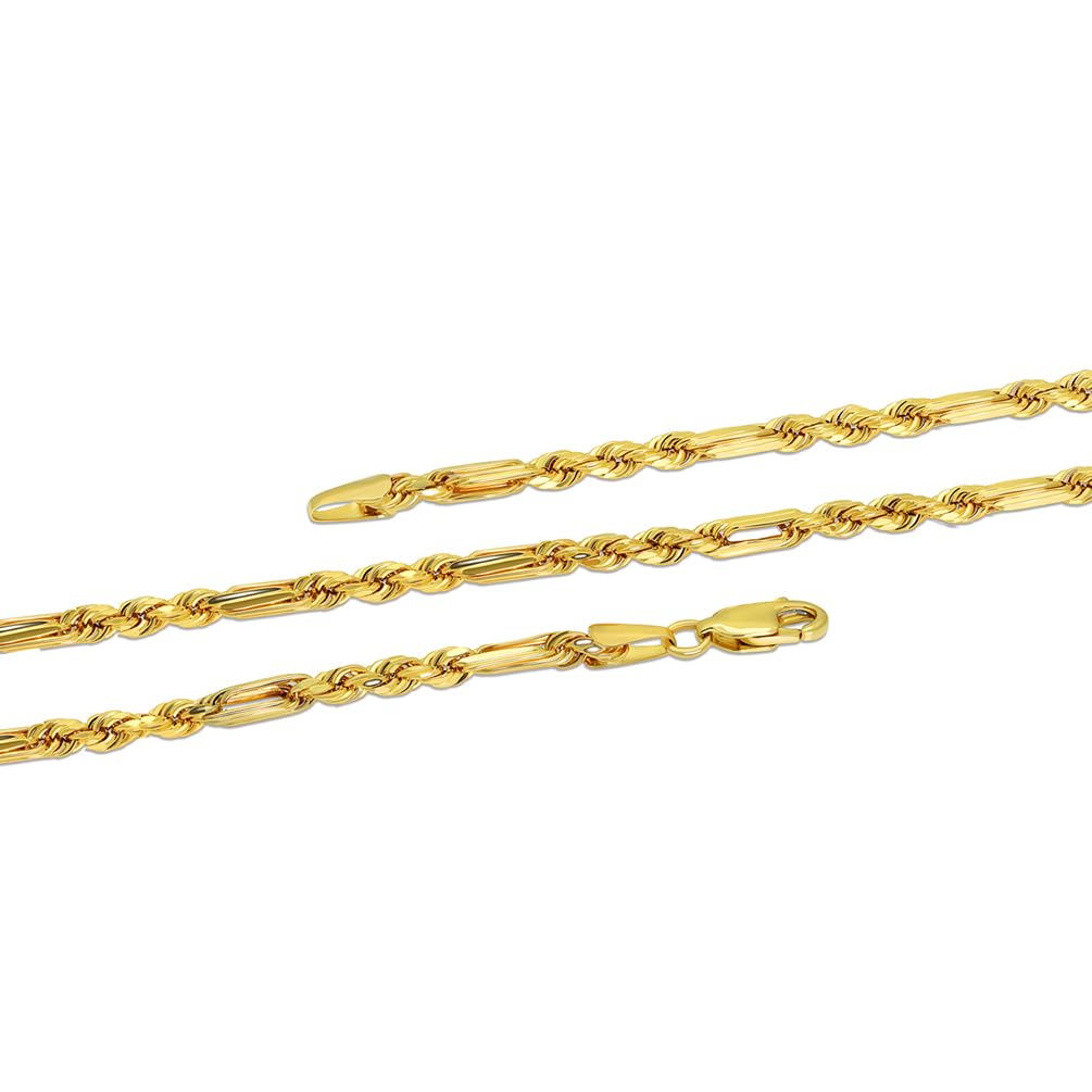 14k Yellow Gold Hollow 2.5mm Figarope Chain Figaro Rope Necklace with Lobster Claw